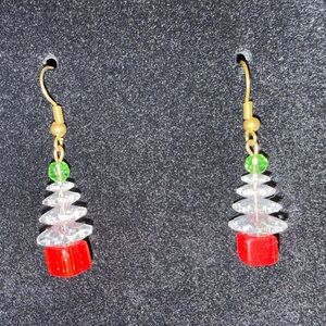 Festive Red and Green Christmas Tree Earrings